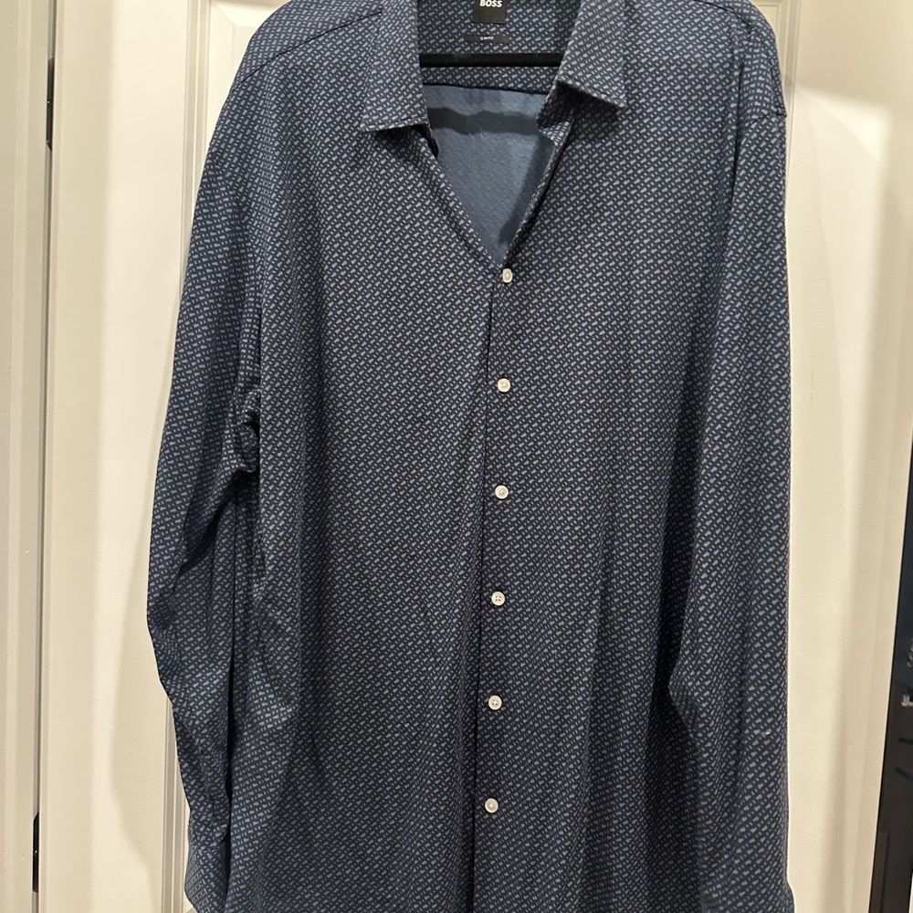 Boss Navy Geometric Button Down Shirt
